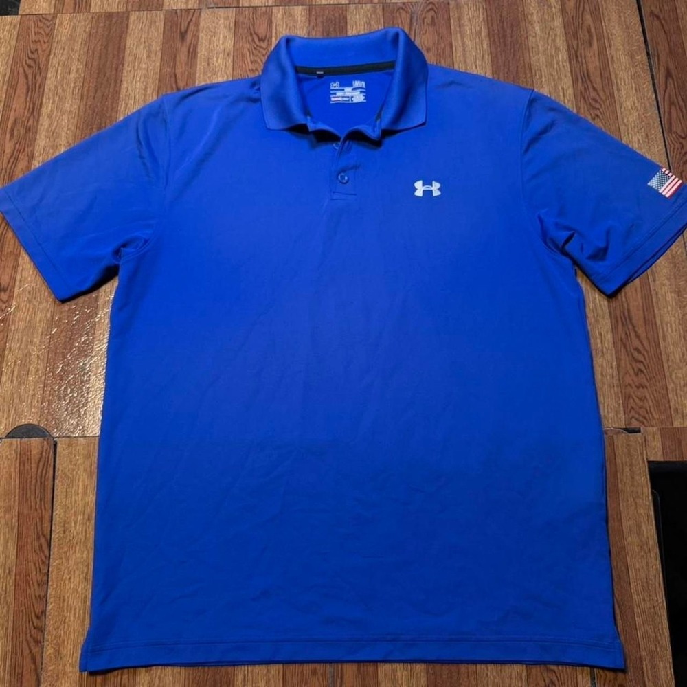 Under Armour Blue USA Heat Gear Retro Sportswear Golf Polo Button Shirt Large
